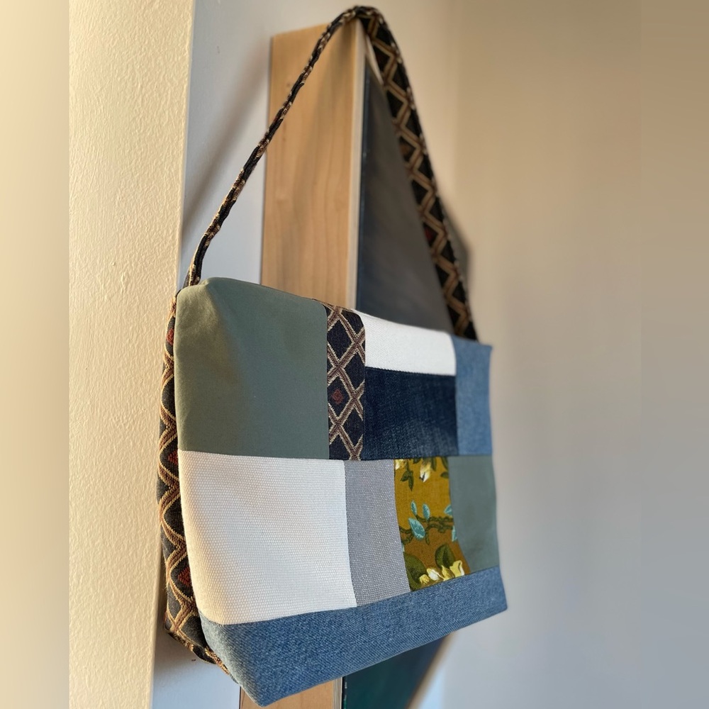 Patchwork Shoulder Bag in Green, Blue and Yellow - Picture 2 of 3
